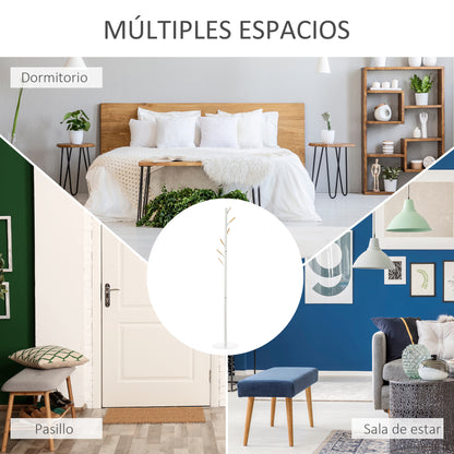 Coat Rack Stand Tree Coat Rack with 6 Wood Hooks for Clothes Bags Scarves and Metal Frame for Living Room Entryway Bedroom 35x35x174 cm White