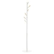 Coat Rack Stand Tree Coat Rack with 6 Wood Hooks for Clothes Bags Scarves and Metal Frame for Living Room Entryway Bedroom 35x35x174 cm White