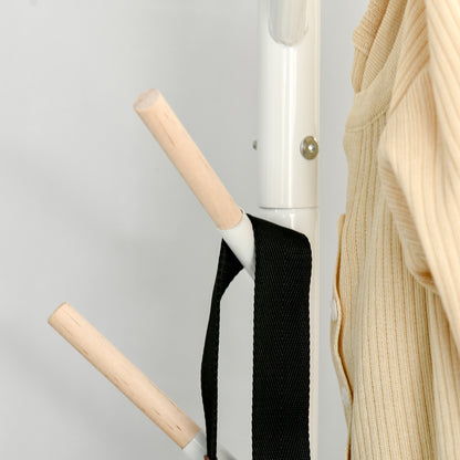 Coat Rack Stand Tree Coat Rack with 6 Wood Hooks for Clothes Bags Scarves and Metal Frame for Living Room Entryway Bedroom 35x35x174 cm White