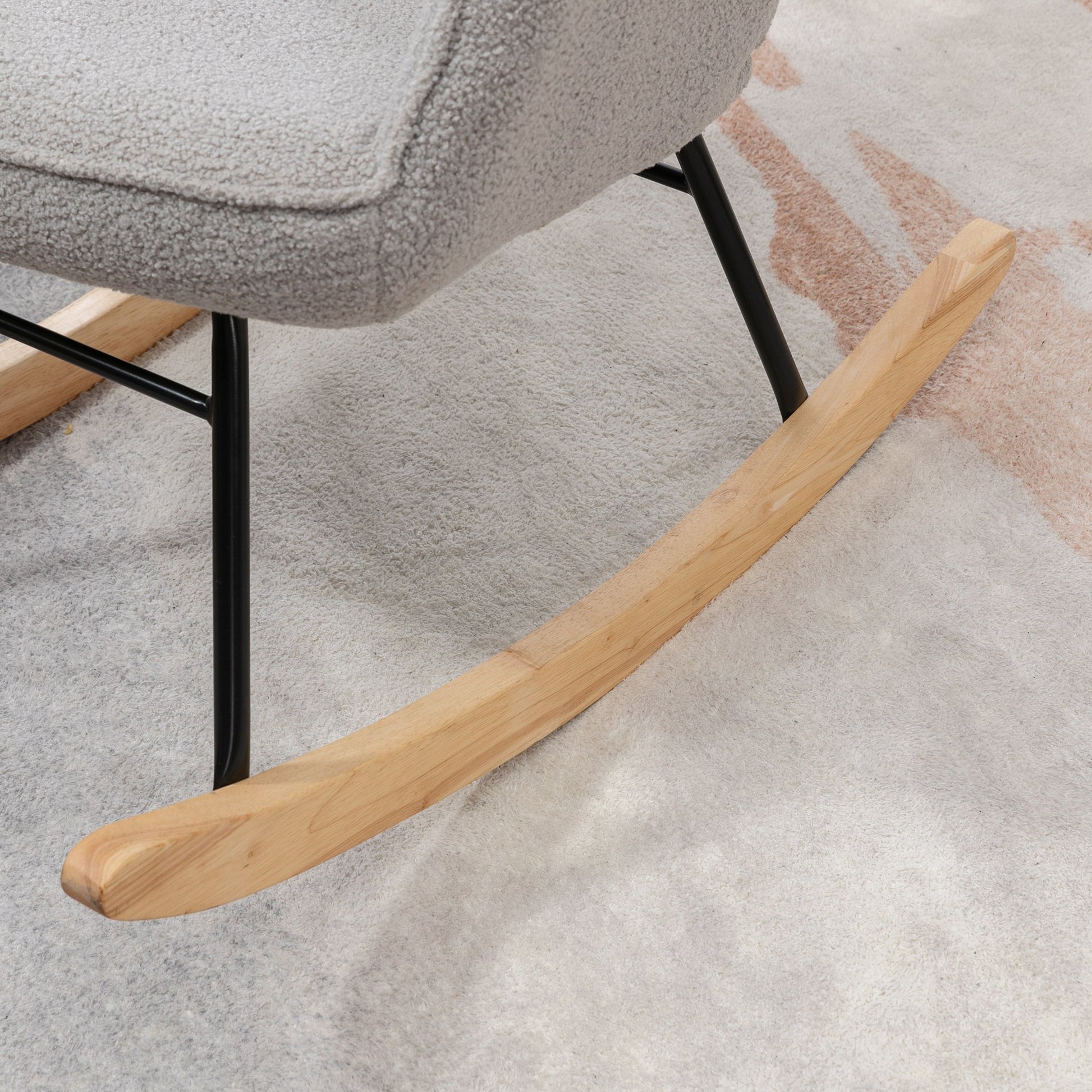 Rocking Chair, Rocking Armchair with Berber Fleece Look, Armrest, Padded Chair with Wooden Rockers, Relax Armchair for Living Room, Bedroom, up to 120kg Load, Light Grey