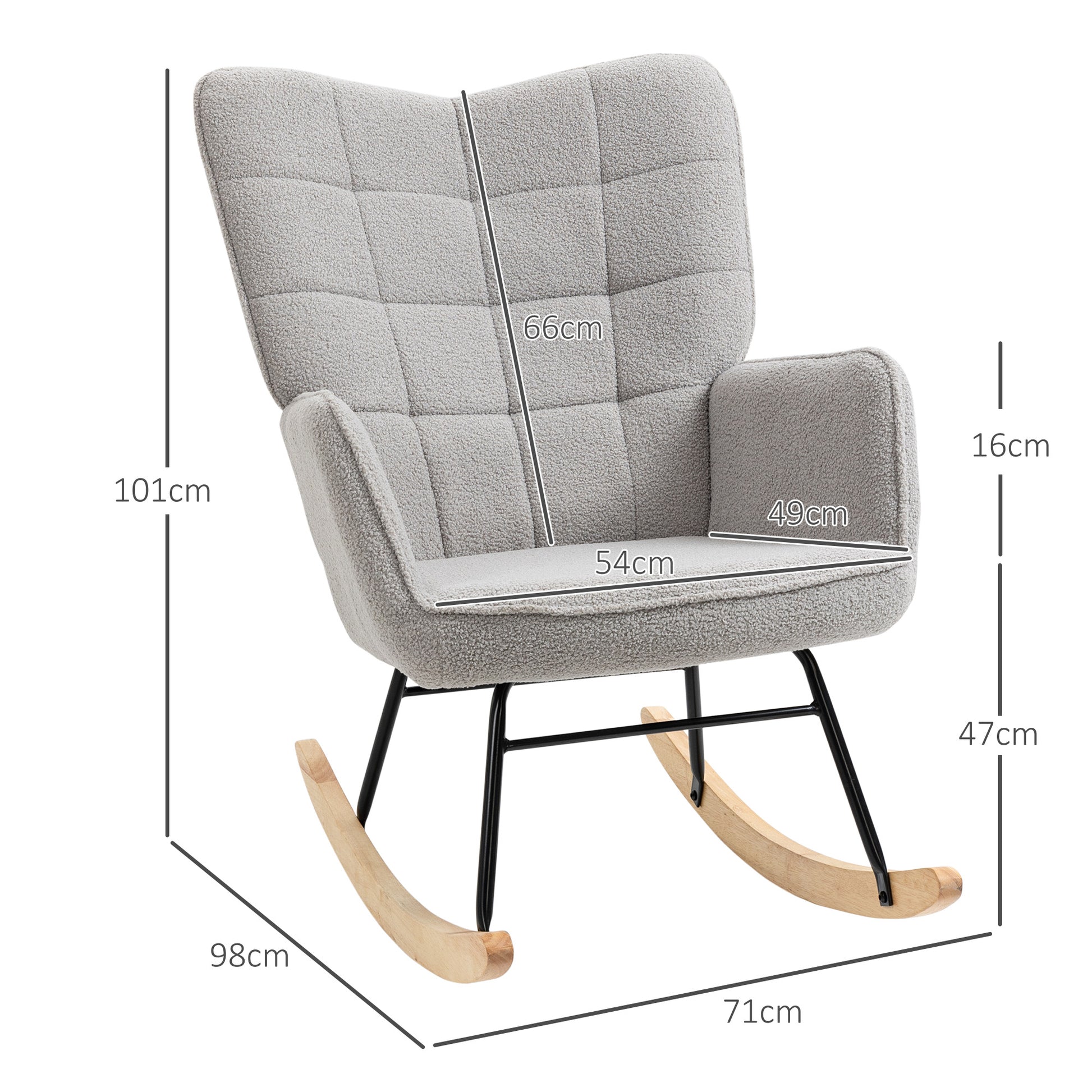 Rocking Chair, Rocking Armchair with Berber Fleece Look, Armrest, Padded Chair with Wooden Rockers, Relax Armchair for Living Room, Bedroom, up to 120kg Load, Light Grey