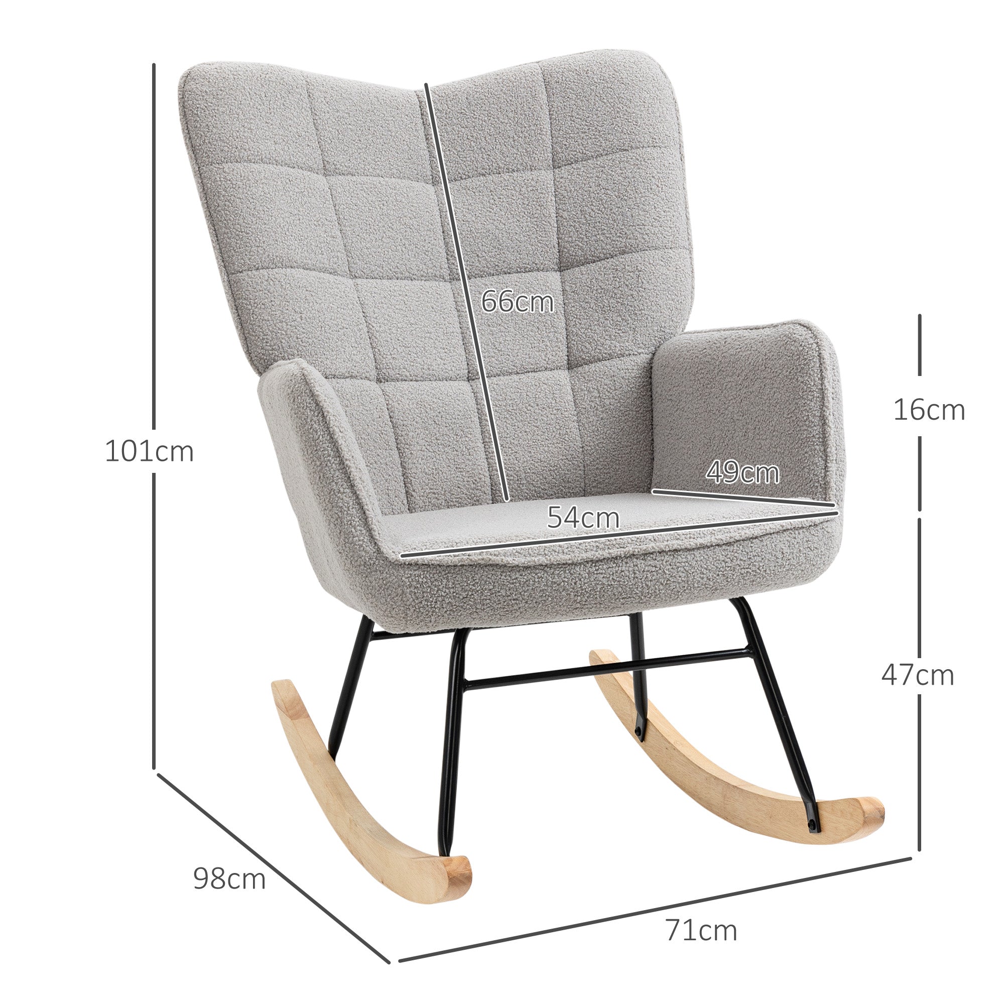 Rocking Chair, Rocking Armchair with Berber Fleece Look, Armrest, Padded Chair with Wooden Rockers, Relax Armchair for Living Room, Bedroom, up to 120kg Load, Light Grey