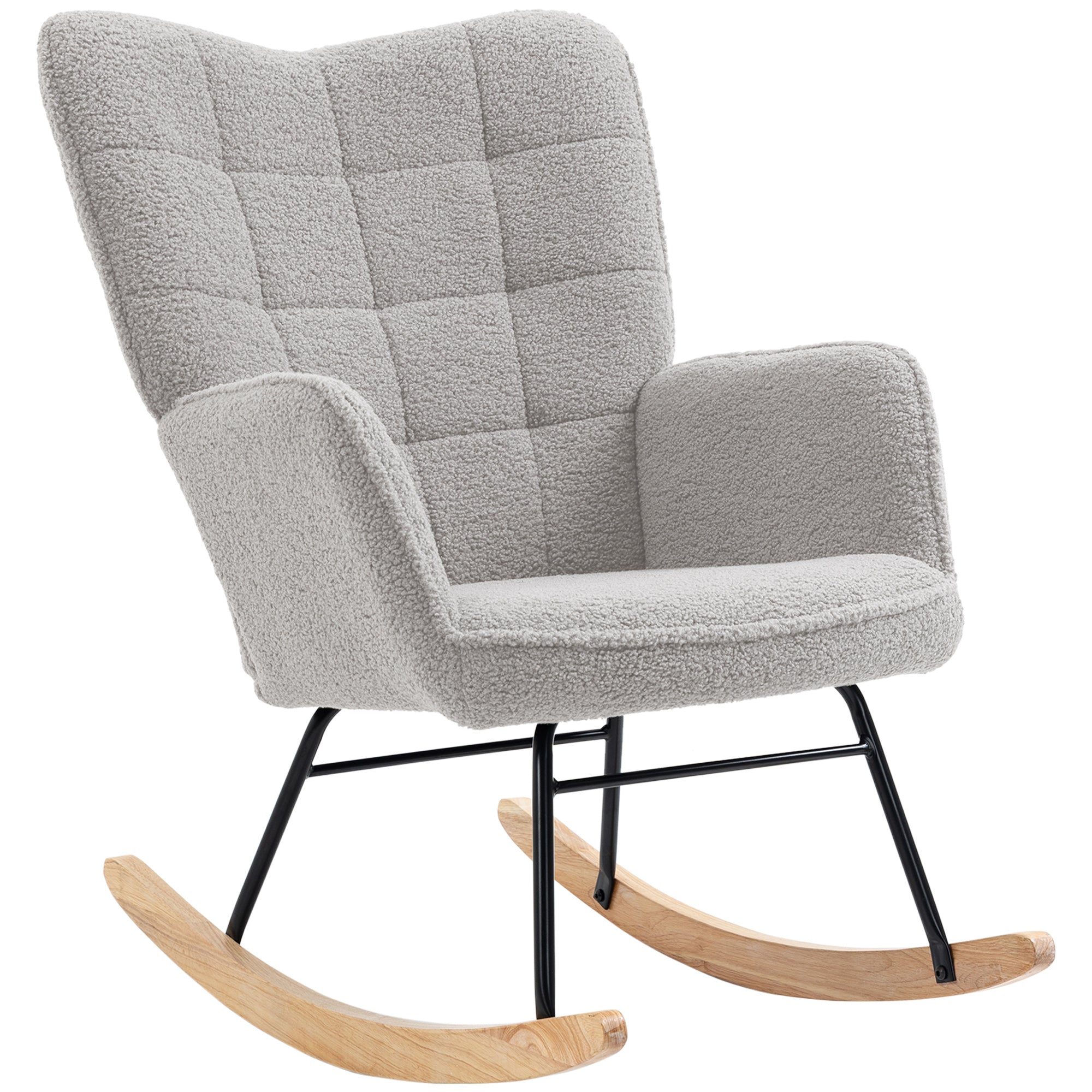 Rocking Chair, Rocking Armchair with Berber Fleece Look, Armrest, Padded Chair with Wooden Rockers, Relax Armchair for Living Room, Bedroom, up to 120kg Load, Light Grey