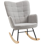 Rocking Chair, Rocking Armchair with Berber Fleece Look, Armrest, Padded Chair with Wooden Rockers, Relax Armchair for Living Room, Bedroom, up to 120kg Load, Light Grey