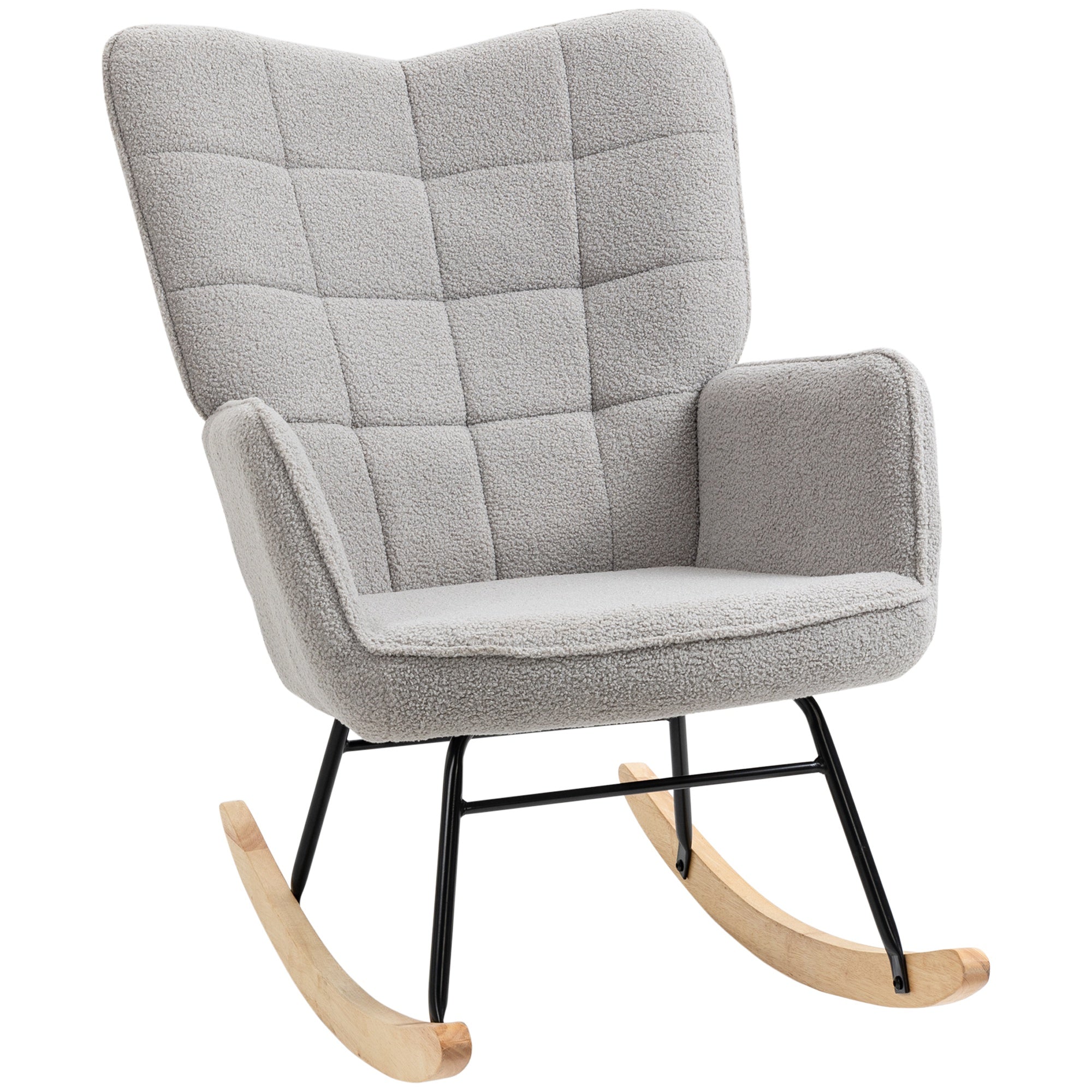 Rocking Chair, Rocking Armchair with Berber Fleece Look, Armrest, Padded Chair with Wooden Rockers, Relax Armchair for Living Room, Bedroom, up to 120kg Load, Light Grey