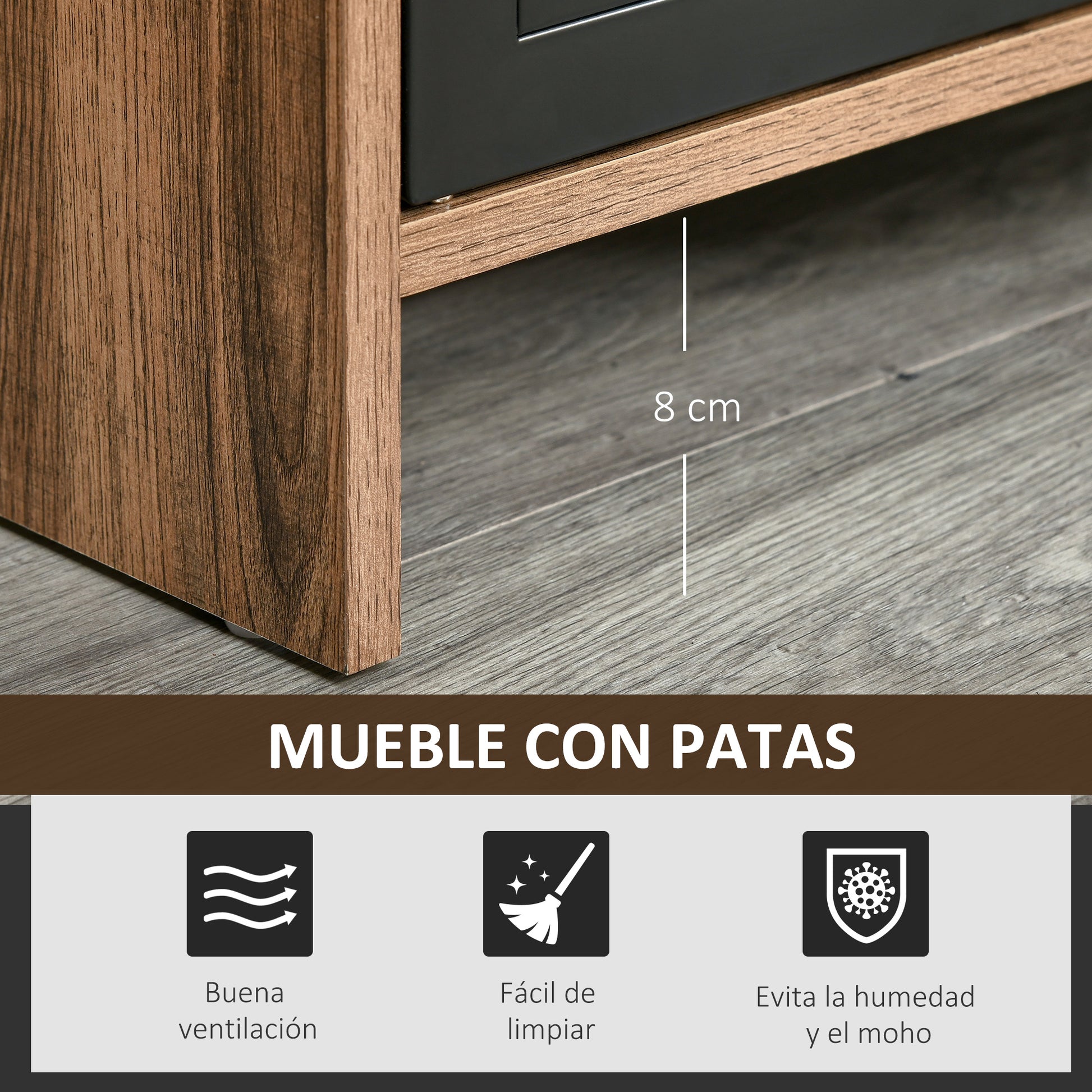 TV Stand for 42" TVs with 2 Closed Compartments with Metal Doors and 2 Open Shelves Modern living room furniture TV table 109x35x38 cm Natural Wood and Gray