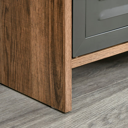 TV Stand for 42" TVs with 2 Closed Compartments with Metal Doors and 2 Open Shelves Modern living room furniture TV table 109x35x38 cm Natural Wood and Gray