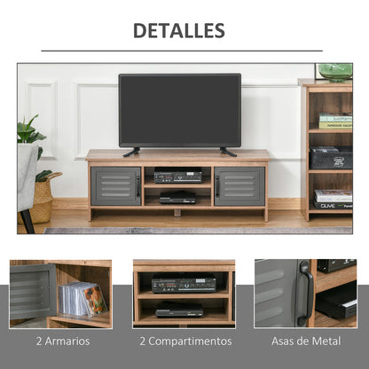 TV Stand for 42" TVs with 2 Closed Compartments with Metal Doors and 2 Open Shelves Modern living room furniture TV table 109x35x38 cm Natural Wood and Gray