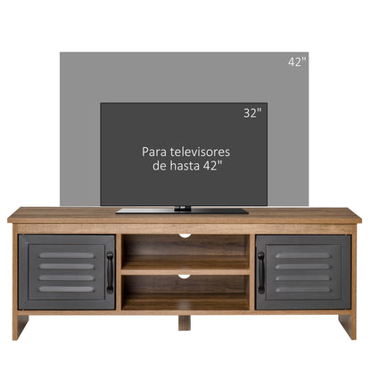 TV Stand for 42" TVs with 2 Closed Compartments with Metal Doors and 2 Open Shelves Modern living room furniture TV table 109x35x38 cm Natural Wood and Gray