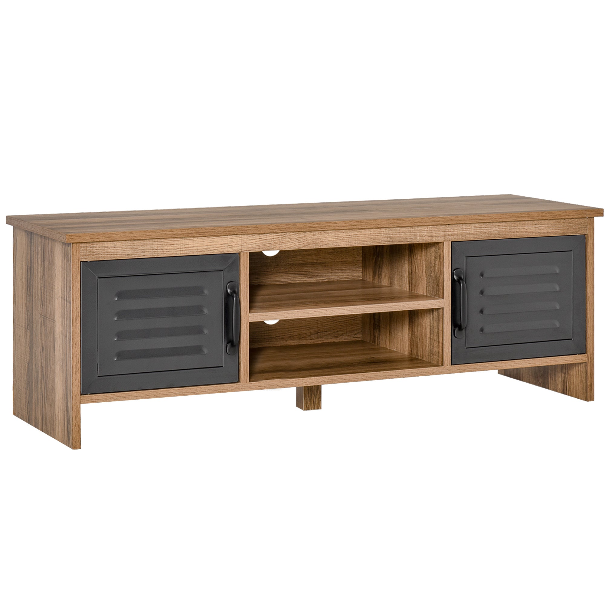 TV Stand for 42" TVs with 2 Closed Compartments with Metal Doors and 2 Open Shelves Modern living room furniture TV table 109x35x38 cm Natural Wood and Gray