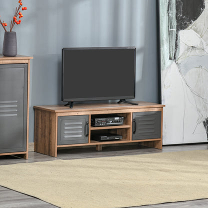 TV Stand for 42" TVs with 2 Closed Compartments with Metal Doors and 2 Open Shelves Modern living room furniture TV table 109x35x38 cm Natural Wood and Gray