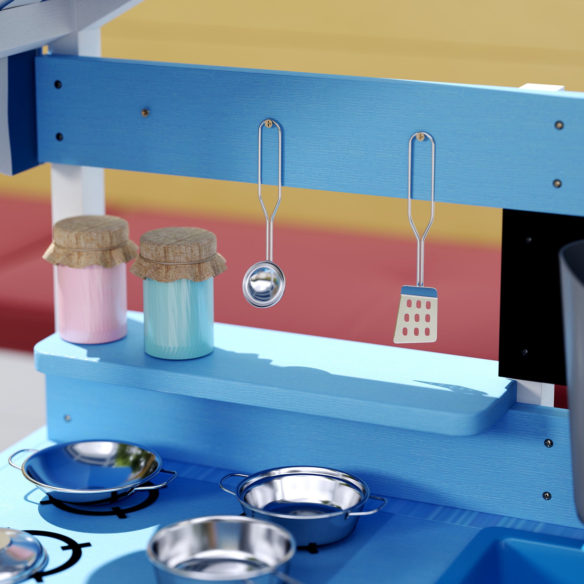 Mud Kitchen Kids Outdoor Garden Play Kitchen Made of Wood with Stove, Sink, Faucet, Storage Shelves, Cookware, Accessories, Play Kitchen for Kids 3-7 Years Blue