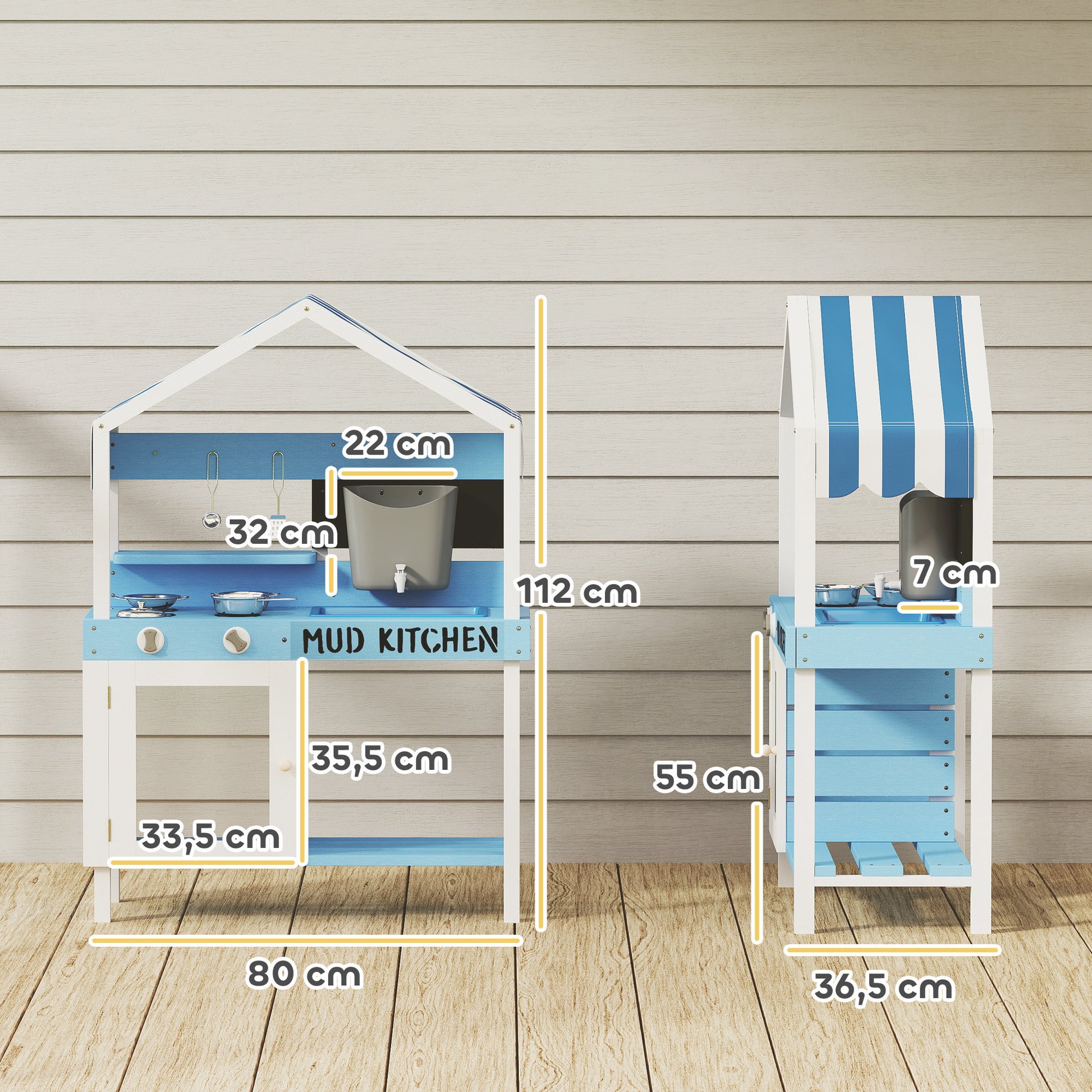Mud Kitchen Kids Outdoor Garden Play Kitchen Made of Wood with Stove, Sink, Faucet, Storage Shelves, Cookware, Accessories, Play Kitchen for Kids 3-7 Years Blue