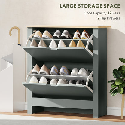 Shoe Cabinet with 2 Flip Drawers – Slim Shoe Rack with Adjustable Divider for up to 12 Pairs, 28.3 x 10.2 x 31.5 in, Light Gray