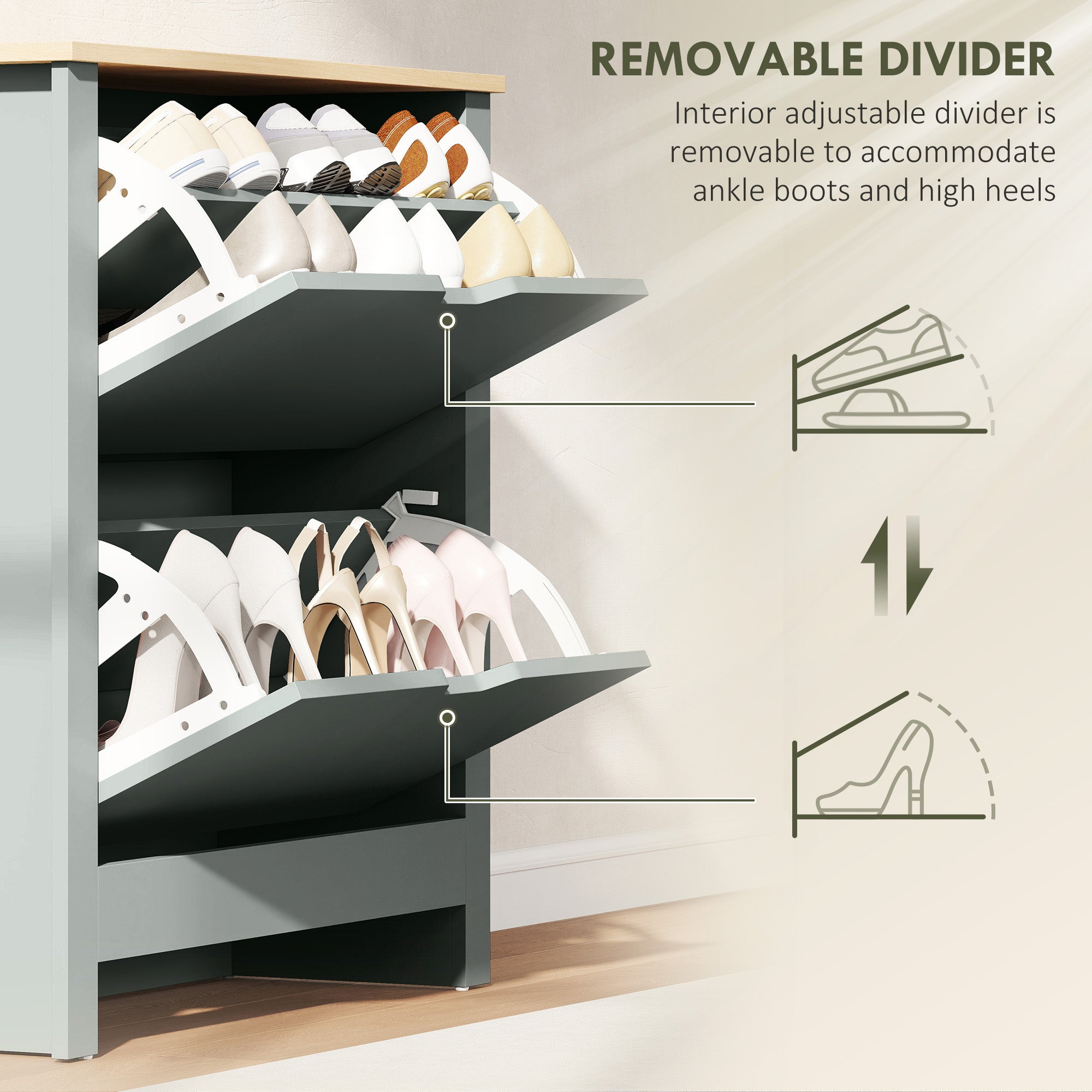 Shoe Cabinet with 2 Flip Drawers – Slim Shoe Rack with Adjustable Divider for up to 12 Pairs, 28.3 x 10.2 x 31.5 in, Light Gray