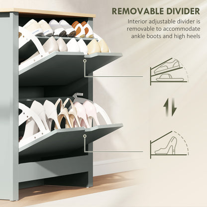 Shoe Cabinet with 2 Flip Drawers – Slim Shoe Rack with Adjustable Divider for up to 12 Pairs, 28.3 x 10.2 x 31.5 in, Light Gray