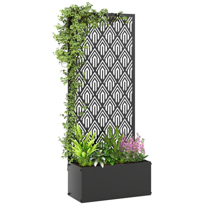 Planter with Trellis — Metal Raised Flower Bed with Privacy Screen for Climbing Plants, Vegetables & Flowers, Indoor/Outdoor, Patio/Balcony, 45 x 21.5 x 110 cm, Black
