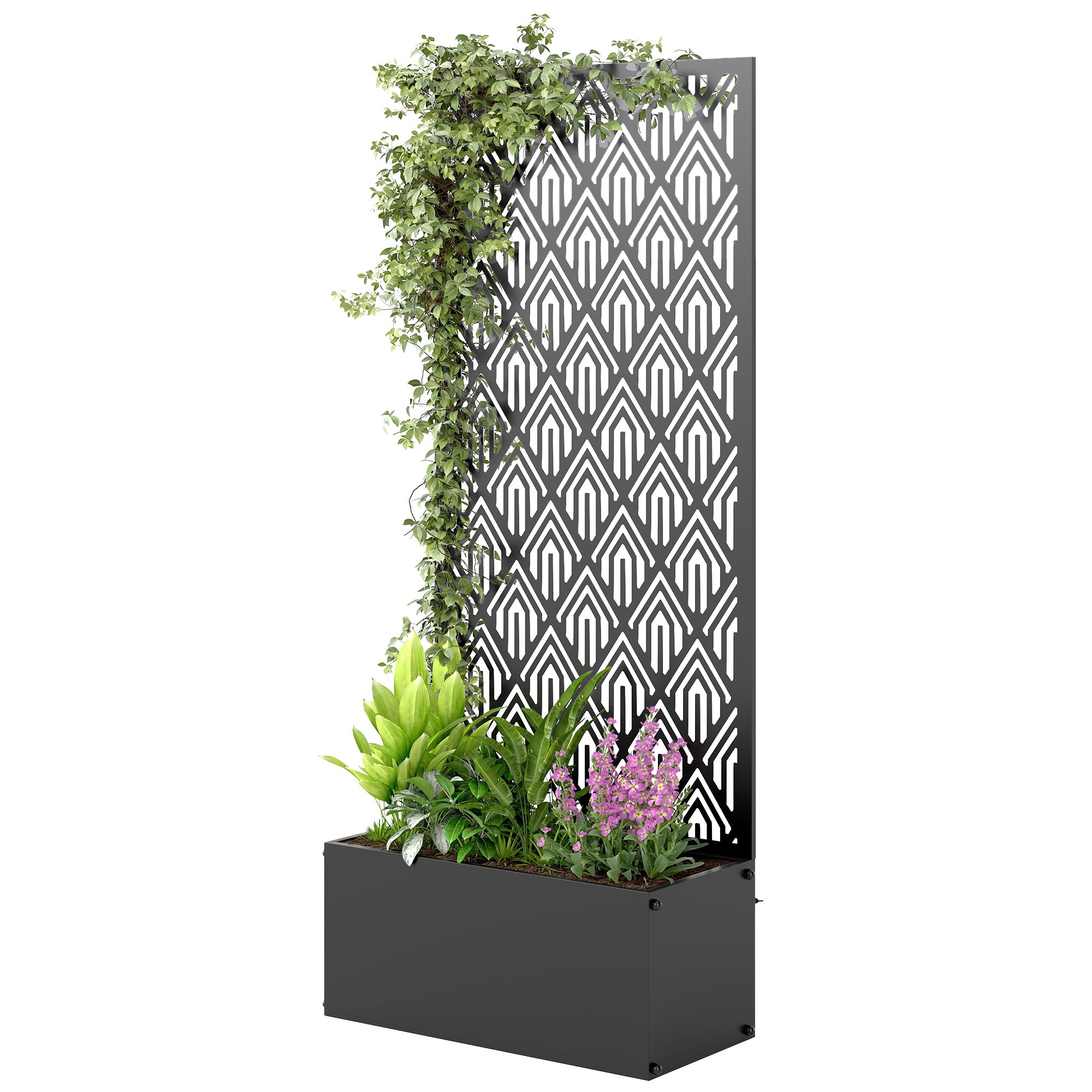 Planter with Trellis — Metal Raised Flower Bed with Privacy Screen for Climbing Plants, Vegetables & Flowers, Indoor/Outdoor, Patio/Balcony, 45 x 21.5 x 110 cm, Black