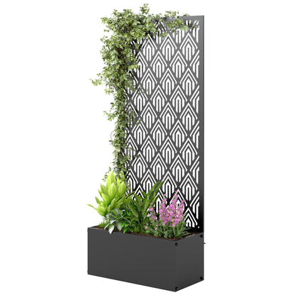 Planter with Trellis — Metal Raised Flower Bed with Privacy Screen for Climbing Plants, Vegetables & Flowers, Indoor/Outdoor, Patio/Balcony, 45 x 21.5 x 110 cm, Black