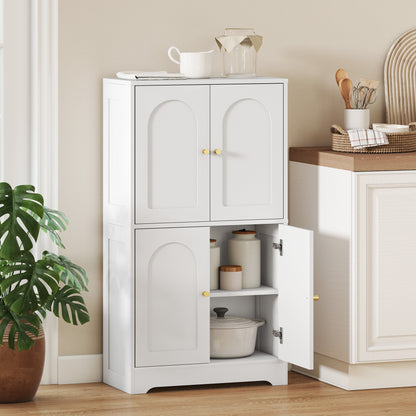 Kitchen Cabinet, Tall Cupboard with 2 Adjustable Shelves, 4 Arched Doors, White — 23.6 in x 11.8 in x 43.3 in (60 x 30 x 110 cm)