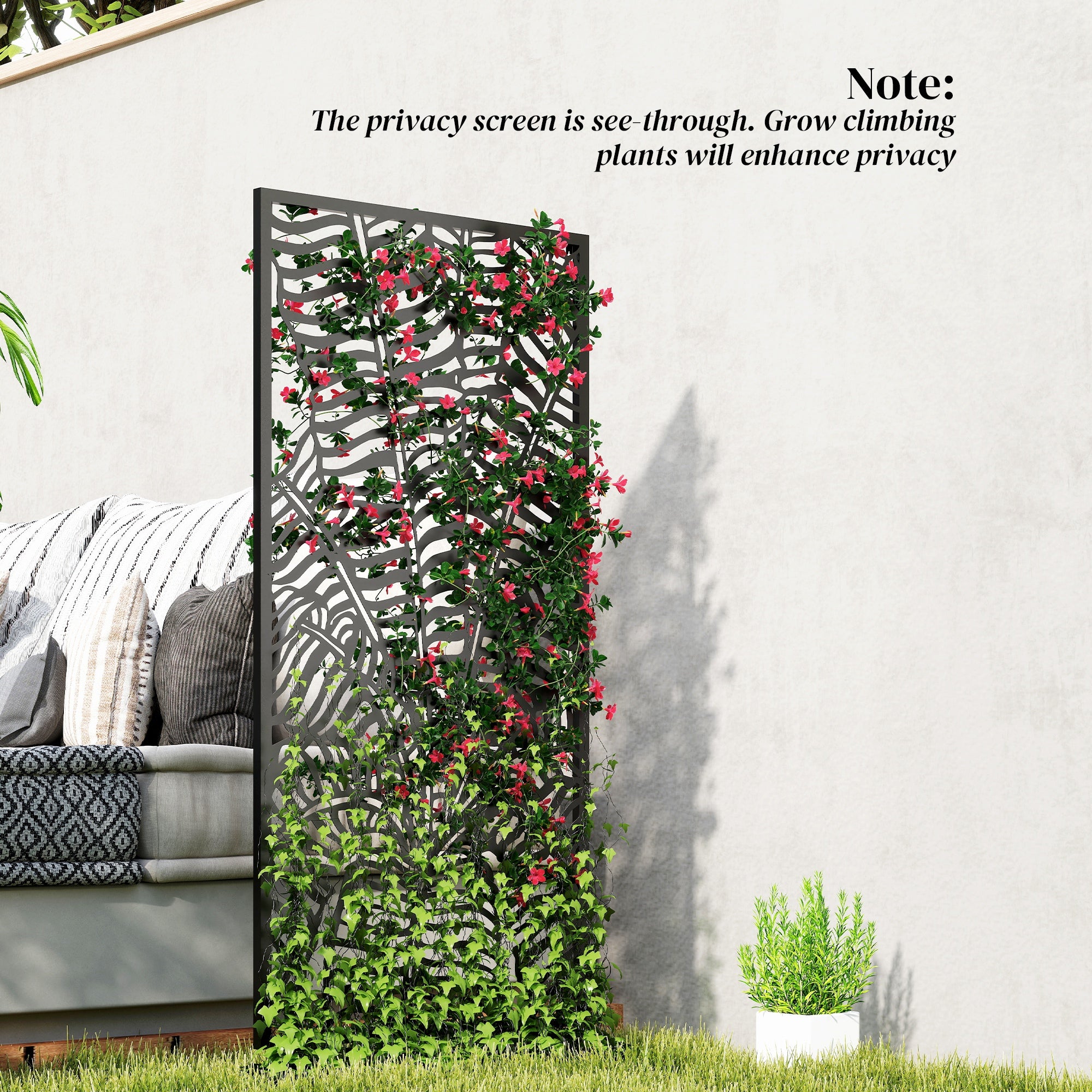 Freestanding/Suspendable Privacy Screen 25.6 x 51.2 in – Metal Panel Divider for Balcony & Terrace, Black