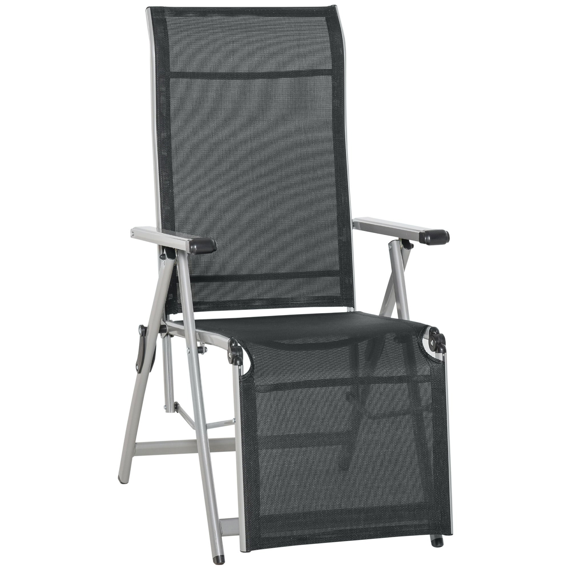 Foldable Garden Lounger Chair Beach Chair Adjustable in 10 Positions with High Backrest and Breathable Footrest Max Load 120 kg for Outdoor Terrace 78x58x110 cm Black