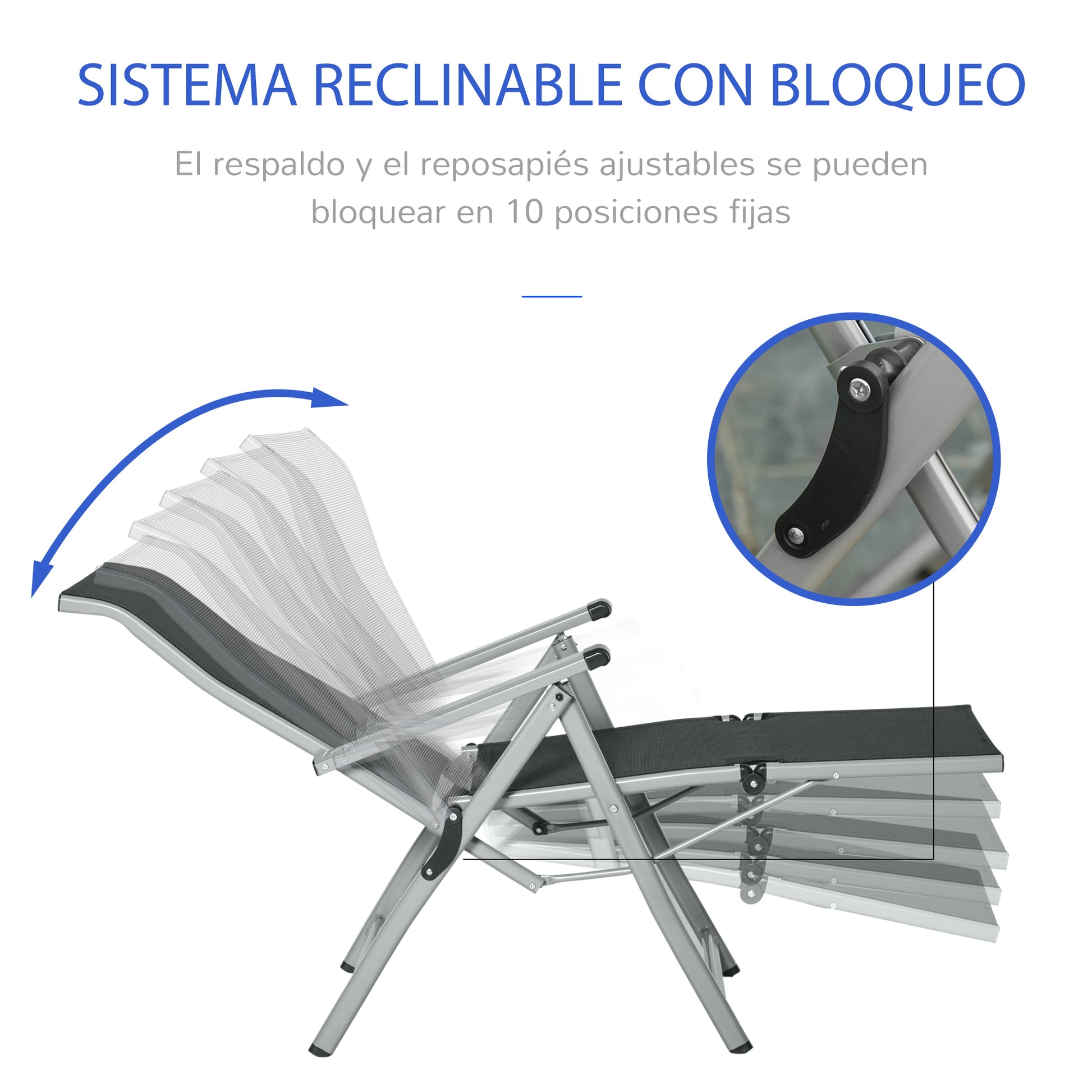 Foldable Garden Lounger Chair Beach Chair Adjustable in 10 Positions with High Backrest and Breathable Footrest Max Load 120 kg for Outdoor Terrace 78x58x110 cm Black