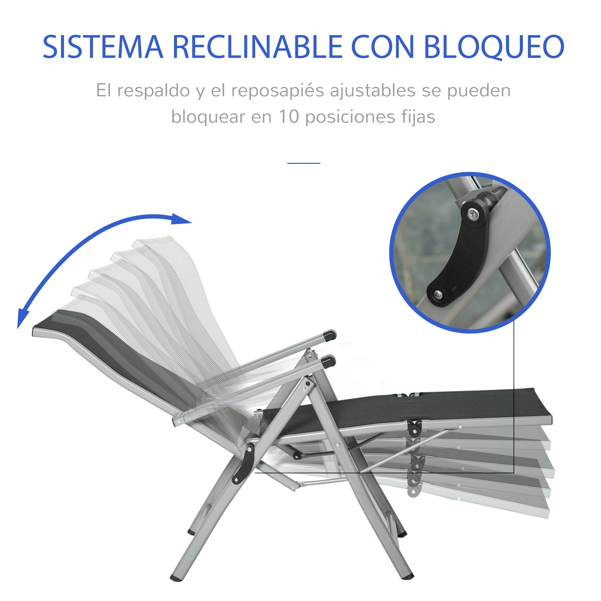 Foldable Garden Lounger Chair Beach Chair Adjustable in 10 Positions with High Backrest and Breathable Footrest Max Load 120 kg for Outdoor Terrace 78x58x110 cm Black