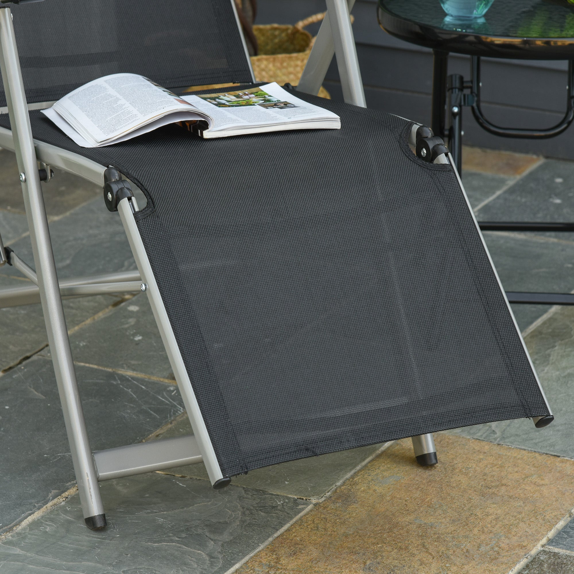 Foldable Garden Lounger Chair Beach Chair Adjustable in 10 Positions with High Backrest and Breathable Footrest Max Load 120 kg for Outdoor Terrace 78x58x110 cm Black