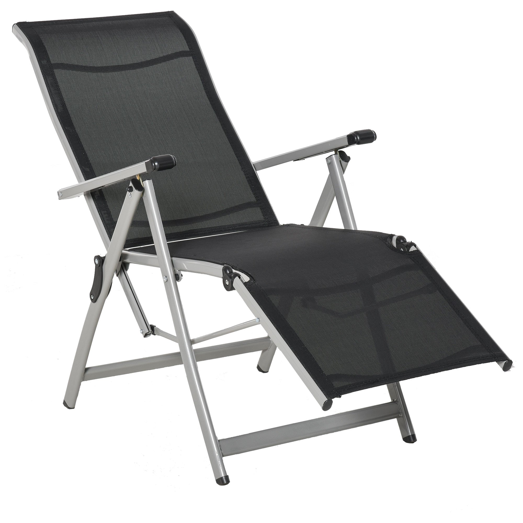 Foldable Garden Lounger Chair Beach Chair Adjustable in 10 Positions with High Backrest and Breathable Footrest Max Load 120 kg for Outdoor Terrace 78x58x110 cm Black