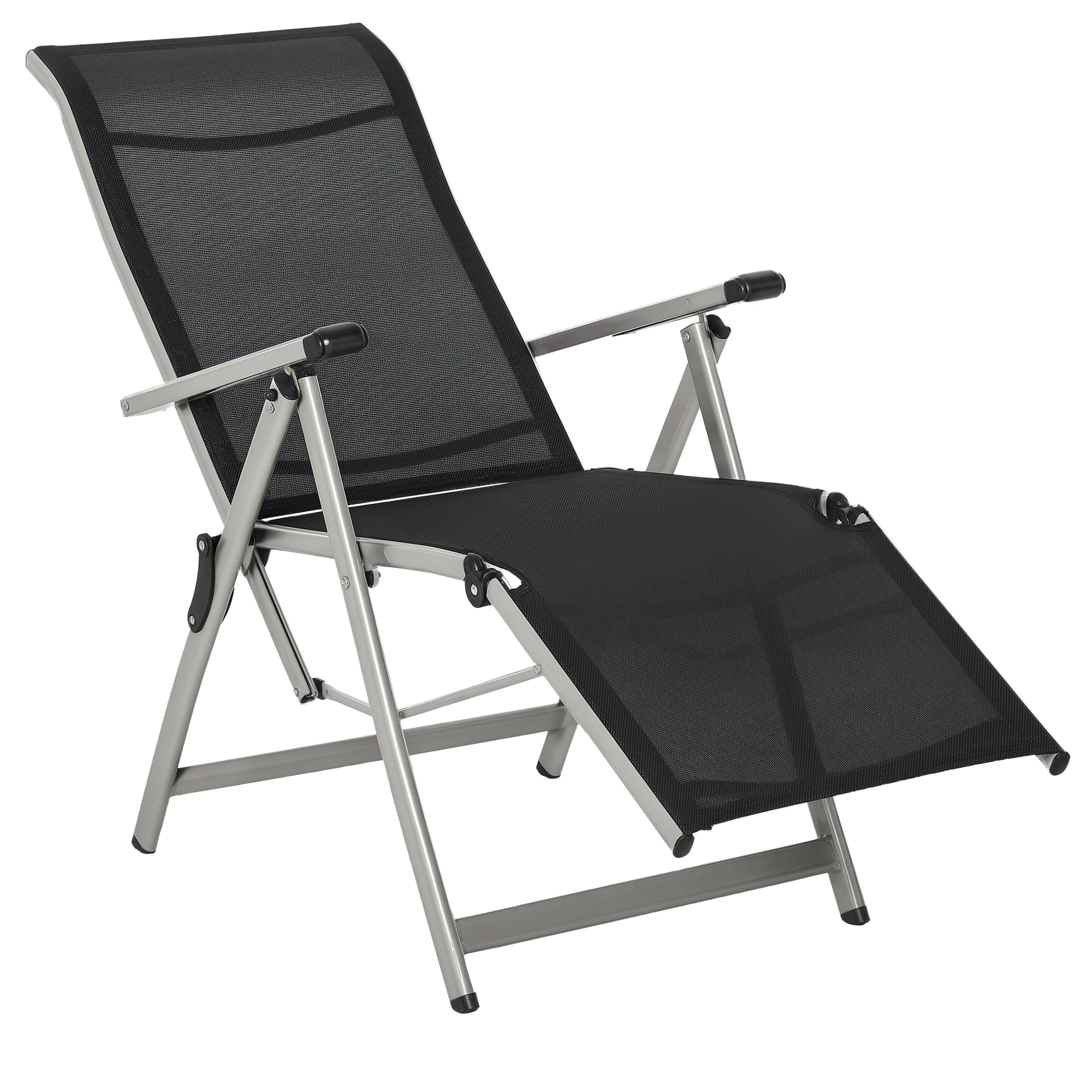 Foldable Garden Lounger Chair Beach Chair Adjustable in 10 Positions with High Backrest and Breathable Footrest Max Load 120 kg for Outdoor Terrace 78x58x110 cm Black