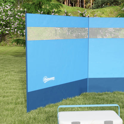 Folding Windbreak Camping Privacy Screen with Light Source Window, Pegs, Ropes, Windbreak Fence Beach Windshield Sun Shade for Camping Garden, Beach, Patio 440 x 140 cm Blue
