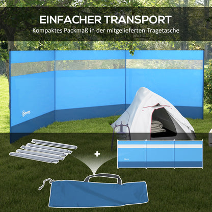 Folding Windbreak Camping Privacy Screen with Light Source Window, Pegs, Ropes, Windbreak Fence Beach Windshield Sun Shade for Camping Garden, Beach, Patio 440 x 140 cm Blue