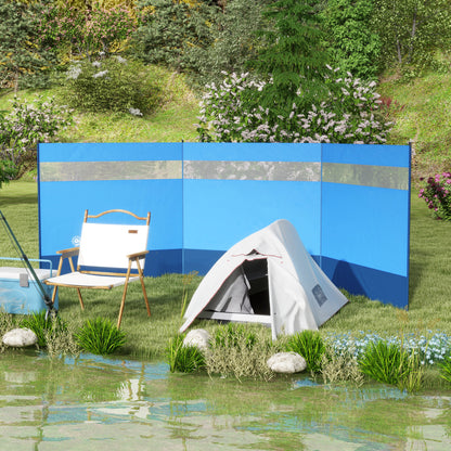 Folding Windbreak Camping Privacy Screen with Light Source Window, Pegs, Ropes, Windbreak Fence Beach Windshield Sun Shade for Camping Garden, Beach, Patio 440 x 140 cm Blue