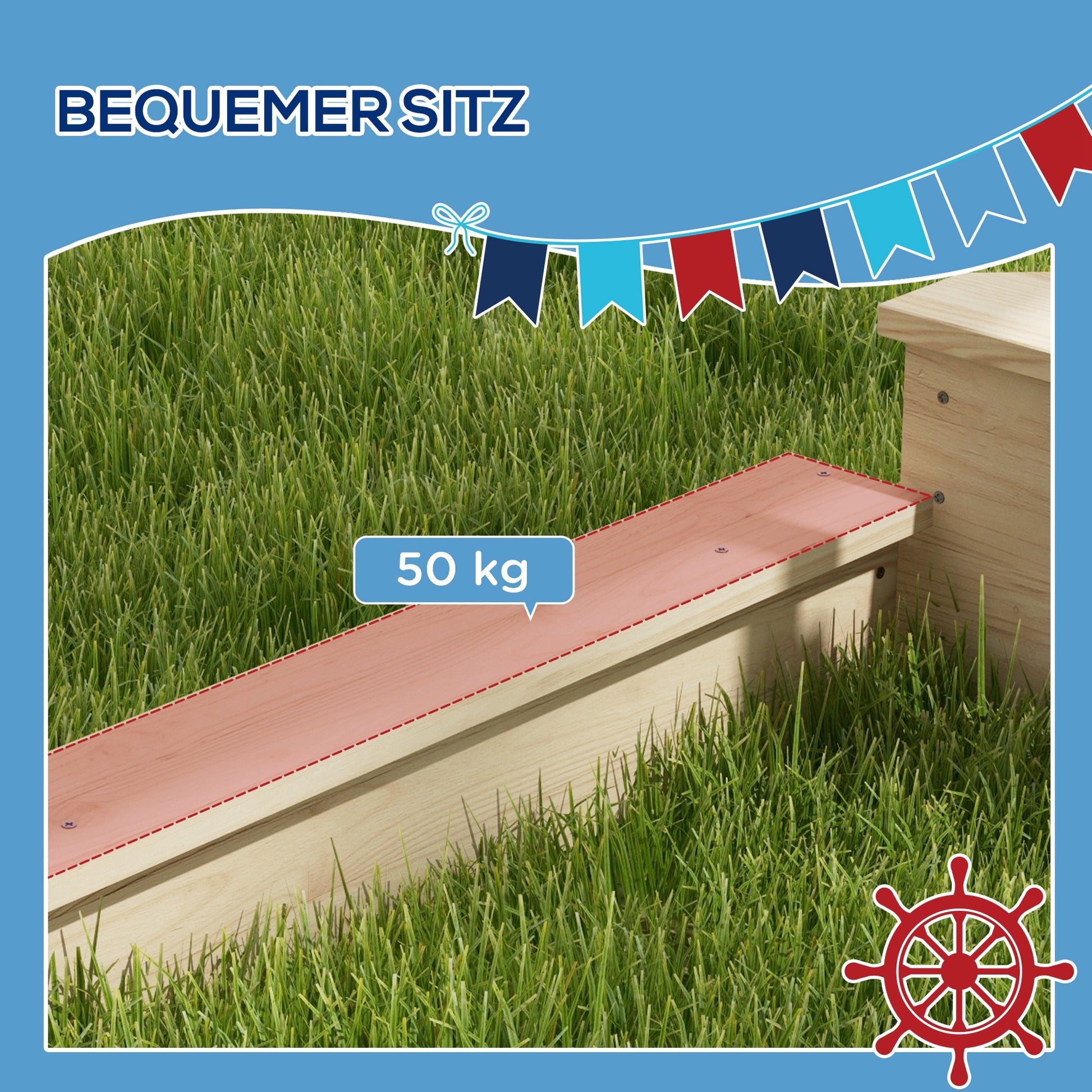Sandbox Large Sandpit with Cover in Ship Design Mud Pit made of Wood Sailboat Playhouse with Kitchen Playset Storage for Children 3-7 years Natural 180 x 103 x 144.5 cm
