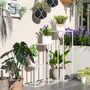 Set of 3 Stackable Metal Square Plant Stands Flower Pot Holders Indoor Outdoor, for Garden, Balcony, Home, White