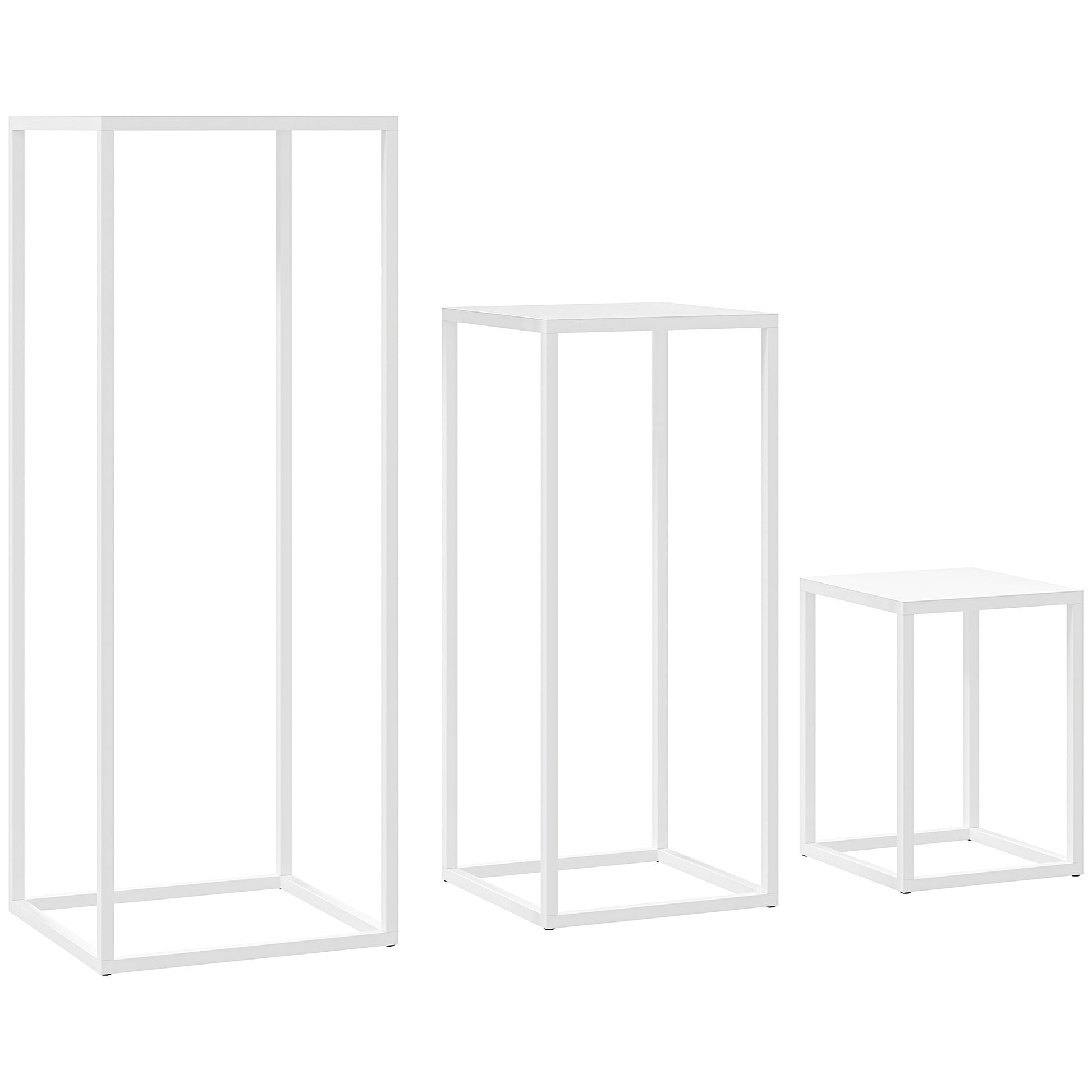 Set of 3 Stackable Metal Square Plant Stands Flower Pot Holders Indoor Outdoor, for Garden, Balcony, Home, White