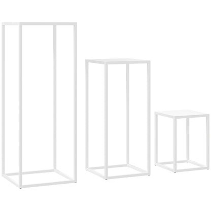 Set of 3 Stackable Metal Square Plant Stands Flower Pot Holders Indoor Outdoor, for Garden, Balcony, Home, White