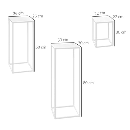 Set of 3 Stackable Metal Square Plant Stands Flower Pot Holders Indoor Outdoor, for Garden, Balcony, Home, White
