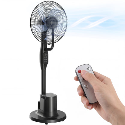 Quiet Misting Pedestal Fan — 90W, 128 cm (50.4") Height, 70° Oscillation, 3 Speeds & 3 Modes, 3.5 L Tank, Remote, 8-Hour Timer — Black