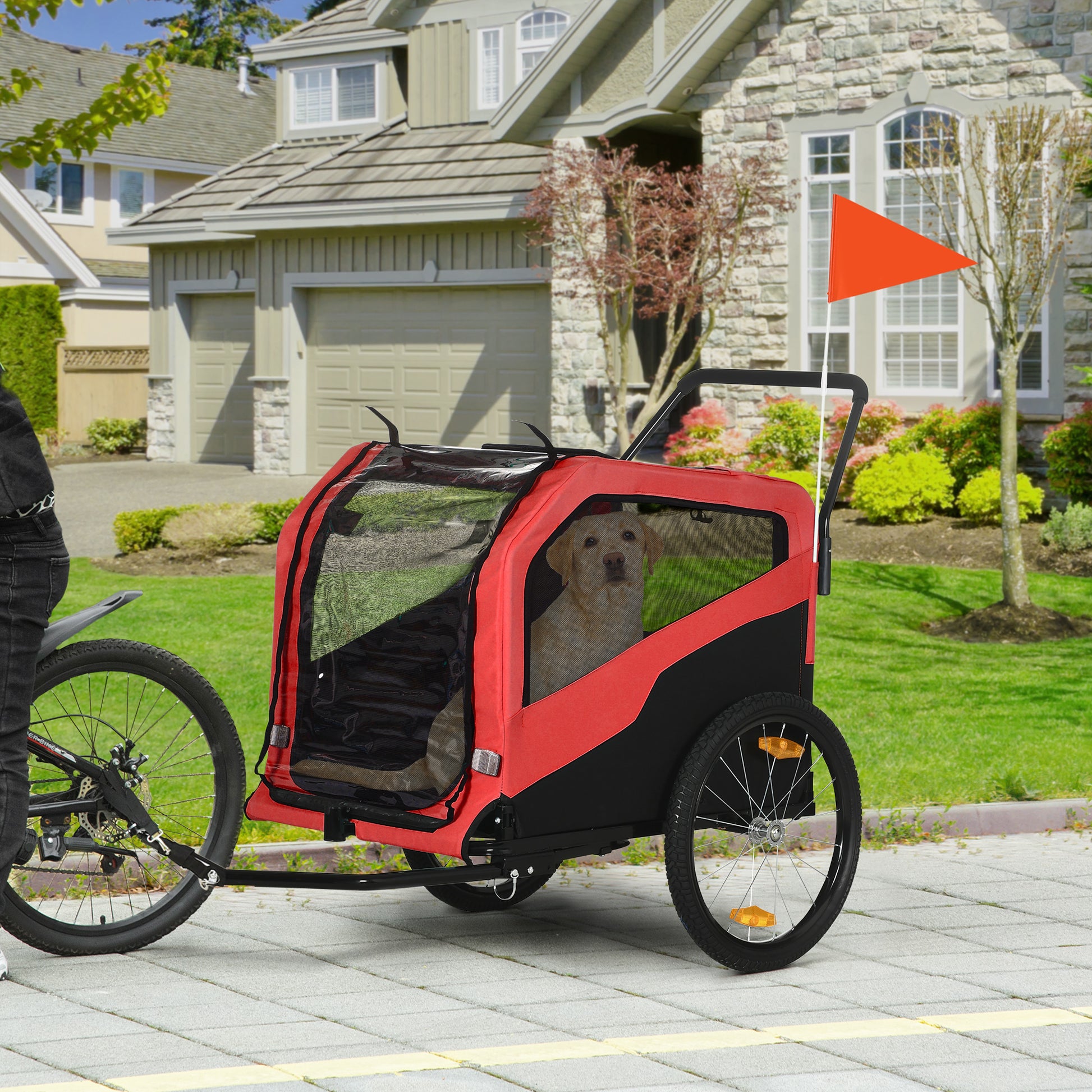 2-in-1 Dog Trailer, Bike Trailer for Dogs, Dog Wagon with Reflectors, Dog Buggy max. 30 kg, Dog Bike Trailer for Large Dogs, Oxford Fabric, Red