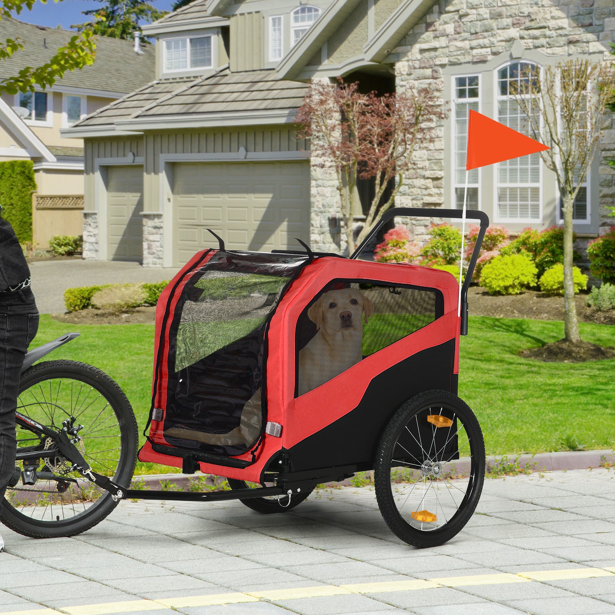 2-in-1 Dog Trailer, Bike Trailer for Dogs, Dog Wagon with Reflectors, Dog Buggy max. 30 kg, Dog Bike Trailer for Large Dogs, Oxford Fabric, Red