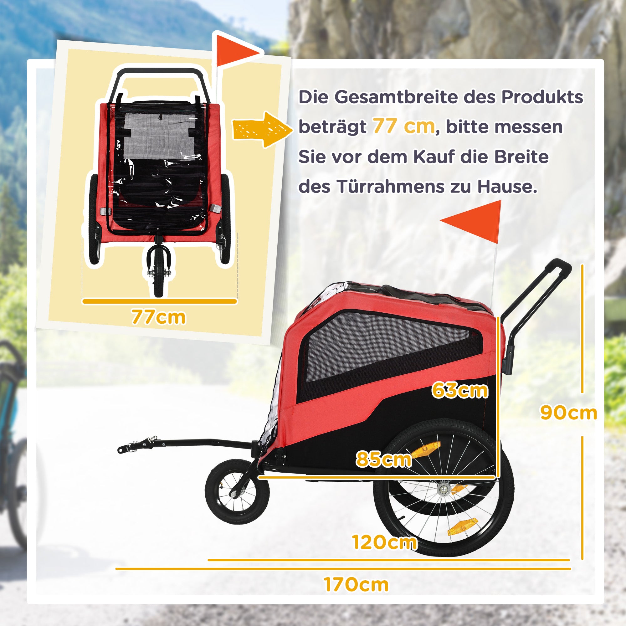 2-in-1 Dog Trailer, Bike Trailer for Dogs, Dog Wagon with Reflectors, Dog Buggy max. 30 kg, Dog Bike Trailer for Large Dogs, Oxford Fabric, Red
