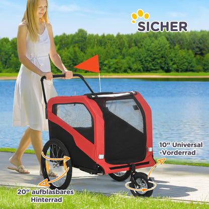 2-in-1 Dog Trailer, Bike Trailer for Dogs, Dog Wagon with Reflectors, Dog Buggy max. 30 kg, Dog Bike Trailer for Large Dogs, Oxford Fabric, Red