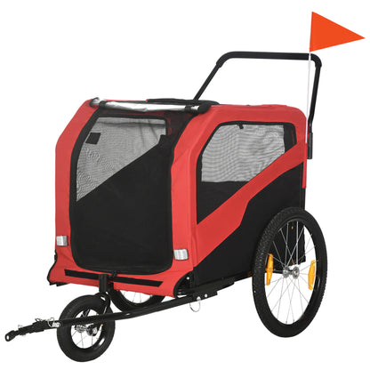 2-in-1 Dog Trailer, Bike Trailer for Dogs, Dog Wagon with Reflectors, Dog Buggy max. 30 kg, Dog Bike Trailer for Large Dogs, Oxford Fabric, Red