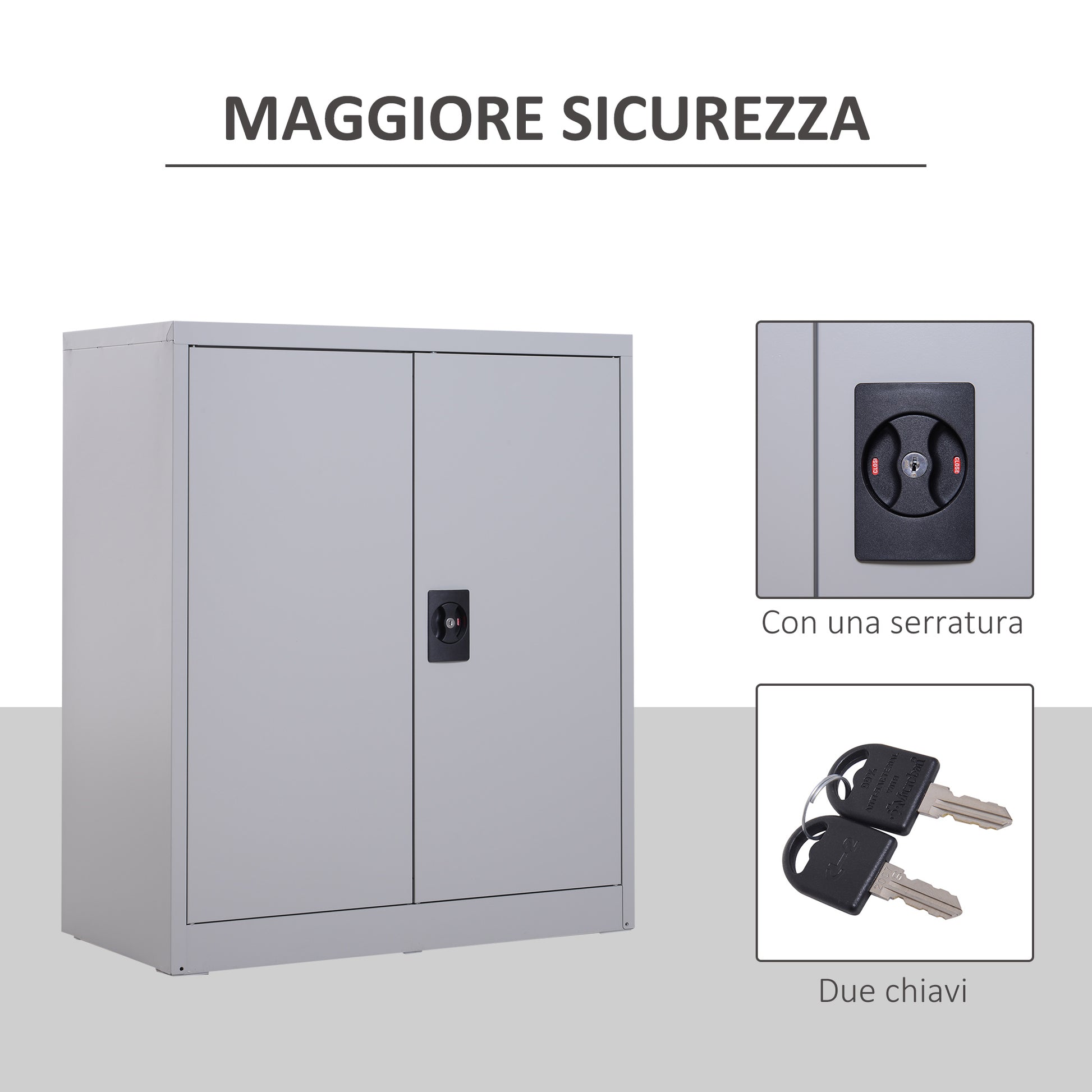 Cabinet Mobile Adjustable Shelf Secure Lock for Home Office Garage Steel 80x40x92.5cm Gray