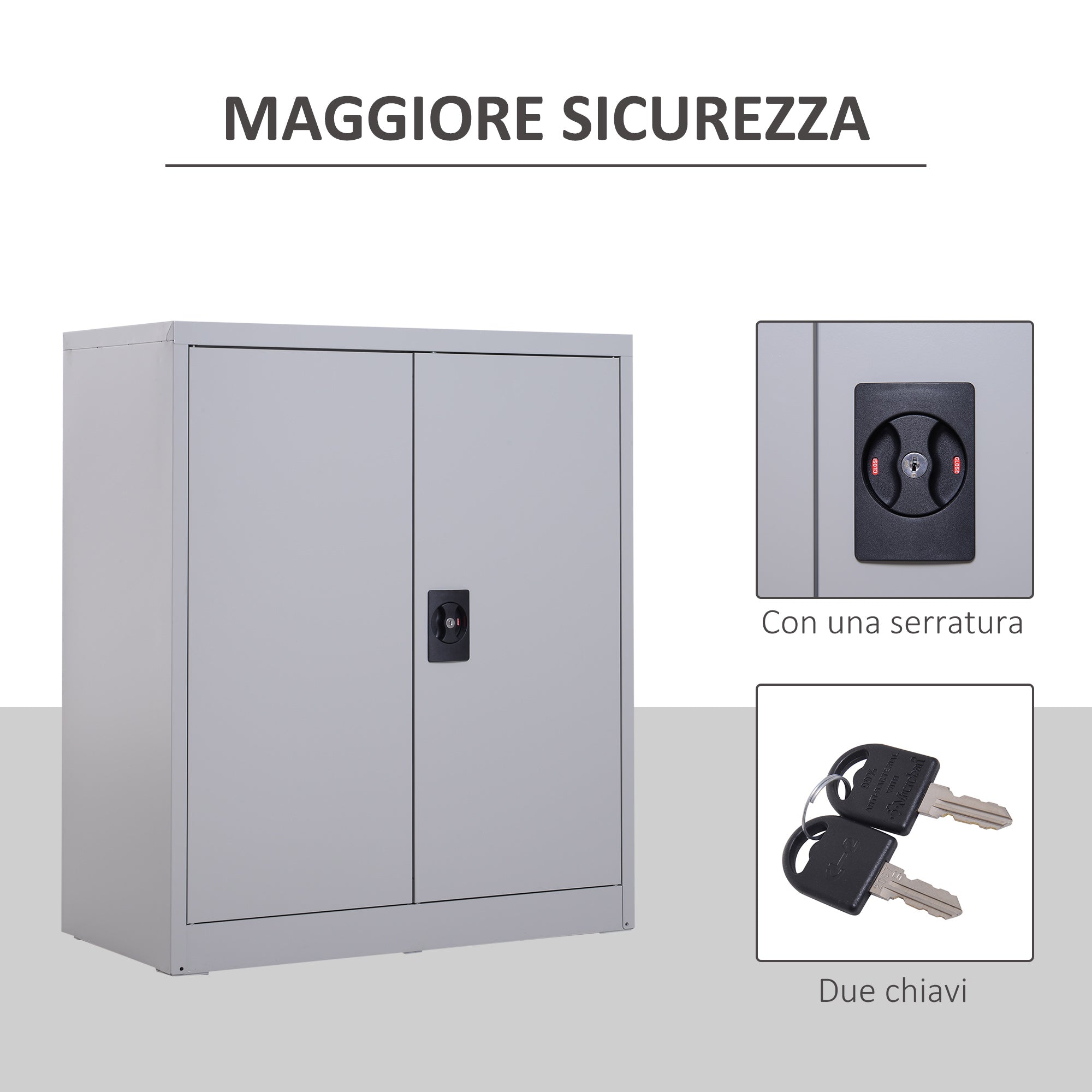 Cabinet Mobile Adjustable Shelf Secure Lock for Home Office Garage Steel 80x40x92.5cm Gray
