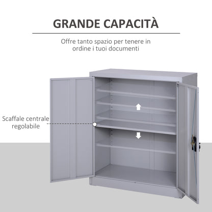 Cabinet Mobile Adjustable Shelf Secure Lock for Home Office Garage Steel 80x40x92.5cm Gray