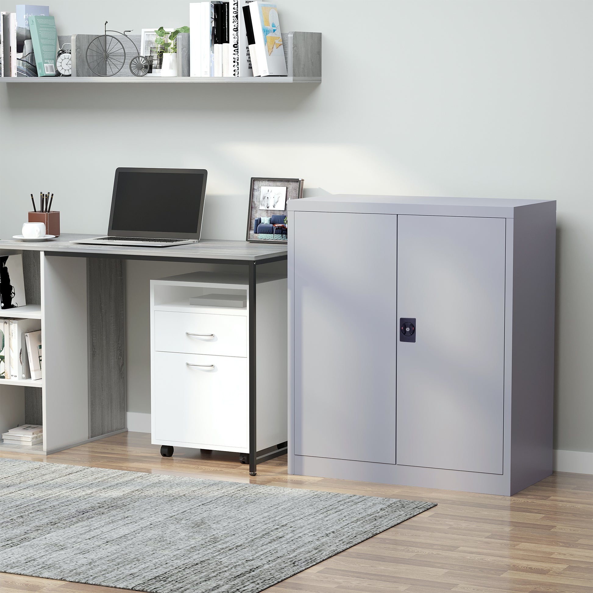 Cabinet Mobile Adjustable Shelf Secure Lock for Home Office Garage Steel 80x40x92.5cm Gray