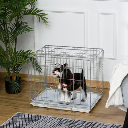 Foldable Metal Wire Dog Crate with Removable Tray, 1 Door with Lock - 61 x 43 x 50 cm White